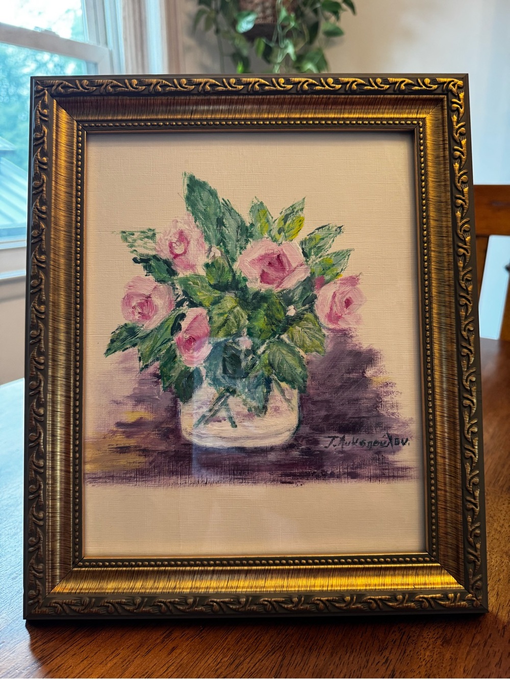 Vintage Original Oil Painting Floral Still Life Gold Frame 12 x 10 in Signed